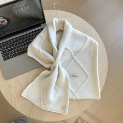 2025秋冬季新款菱格系扣简约针织围巾女韩版百搭加厚保暖护颈围脖