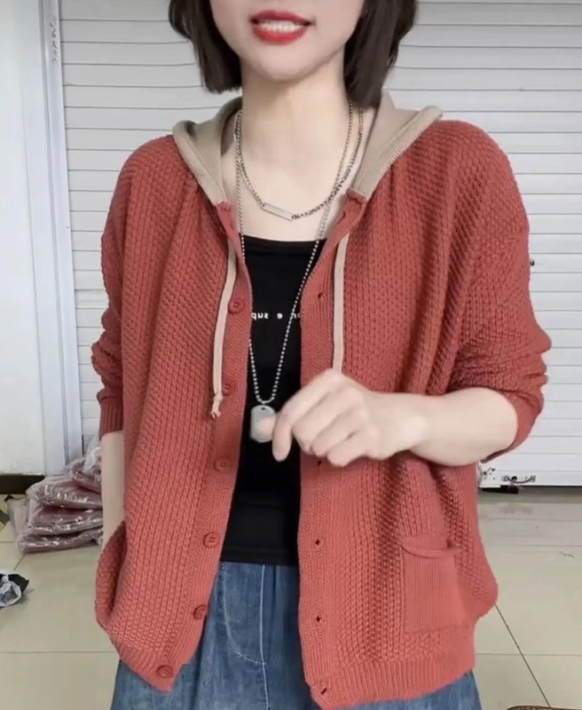早秋冬新款文艺复古连帽针织开衫女宽松休闲显瘦长袖外穿毛衣外套|undefined