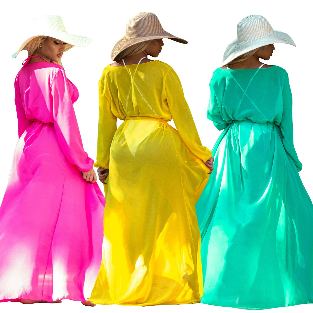 YD1020 European and American women's clothing Amazon new multi -color candy -colored ultra -girar sunscreen shirt beach clothes