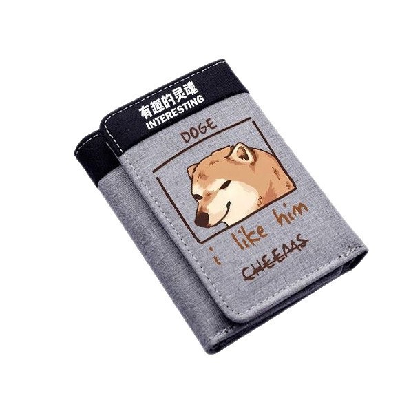 Shiba Inu Coin Purse Canvas Student Men and Women Cute Mini Cartoon Japanese Style Niche Design Three-Fold Foldableing Small Wallet