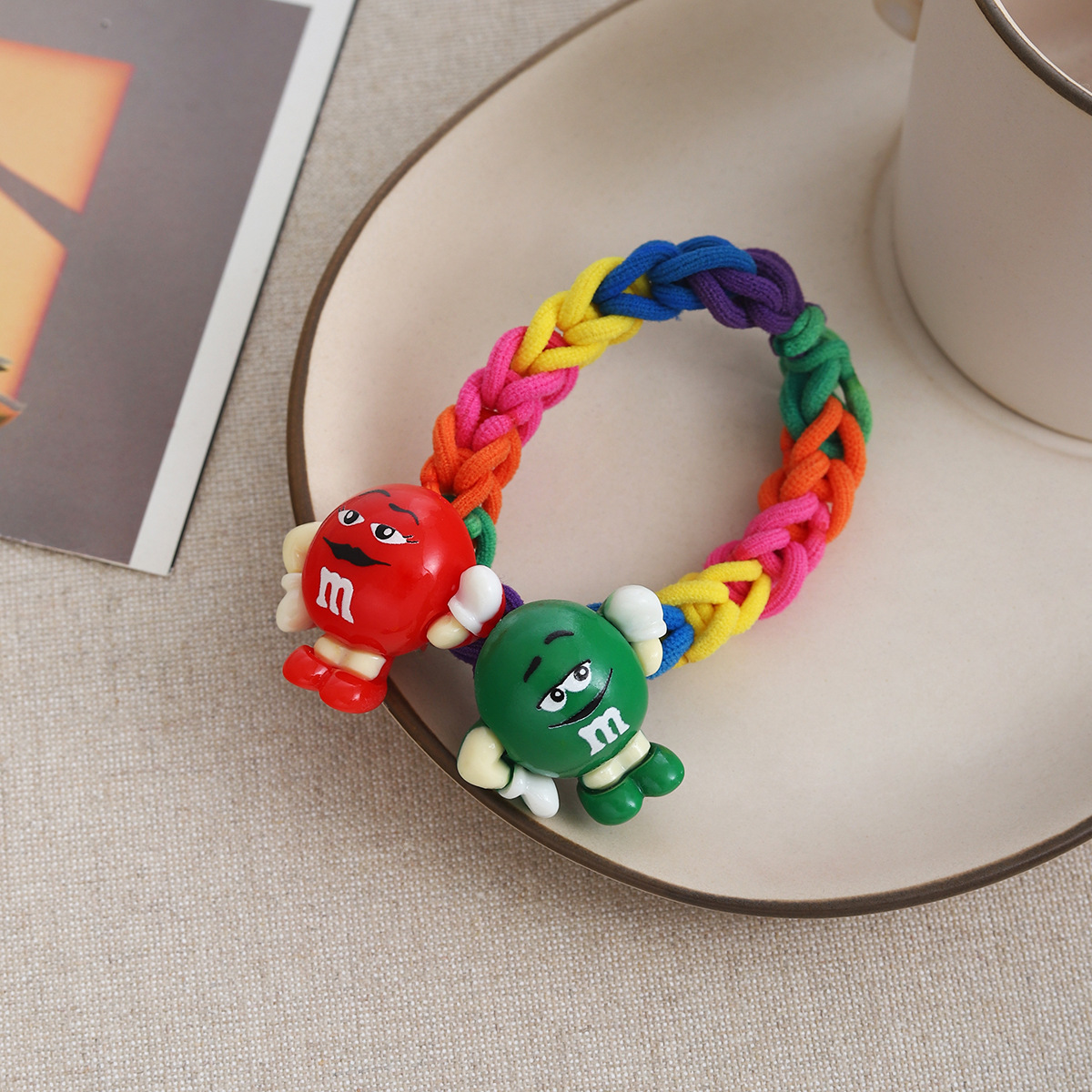 Tejido m bean Sweetheart linda chica alta elástica arco iris anillo para el cabello cuerda para la cabeza 2025 nueva banda elástica duradera para mujer