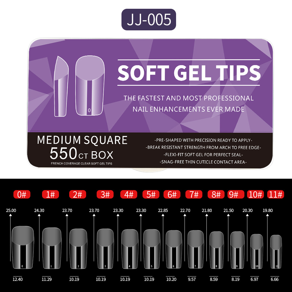 Herramientas de uñas de Venta caliente transfronteriza 550 piezas de caja corta talla libre molienda sin costura semi-esmerilado cuadrado completo pegatinas piezas de uñas falsas