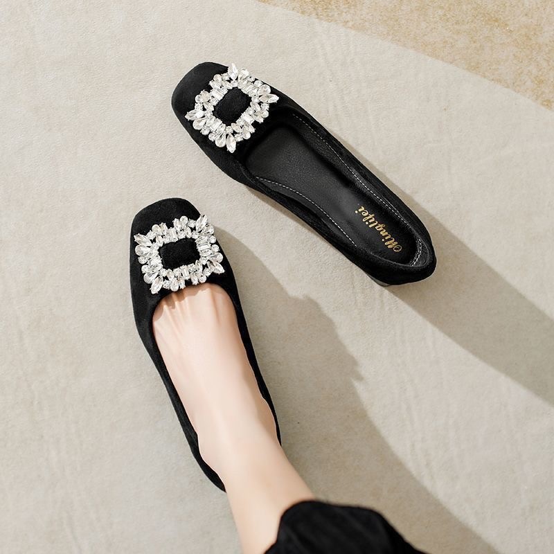 2026 primavera nueva hebilla cuadrada cabeza cuadrada diamante gamión zapatos de tacón grueso zapatos negros red temperamento rojo zapatos de tacones altos