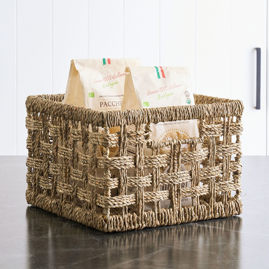 Cesta de almacenamiento de paja hueca nórdica, bocadillos, bebidas, canasta de artículos diversos, caja de almacenamiento tejida a mano simple japonesa