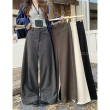 韩国新款加厚呢子休闲裤女2025冬季高腰显瘦宽松大裤脚阔腿西装裤