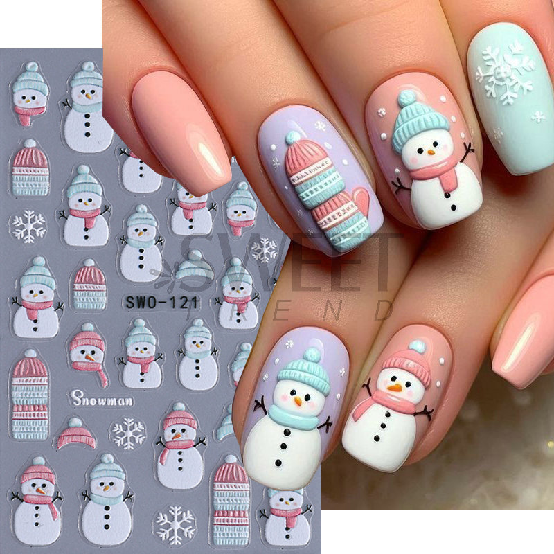 クロスボーダークリスマスネイルアートステッカー白い雪の結び目ガーランドクリスマスベルエンボス加工立体ネイルデカール|undefined