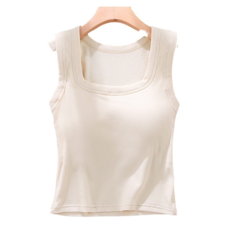 Otoño e Invierno cuello cuadrado hilo cepillado chaleco térmico de las mujeres de pecho fijo almohadilla interior desgaste Delgado engrosada bottoming térmica superior de las mujeres