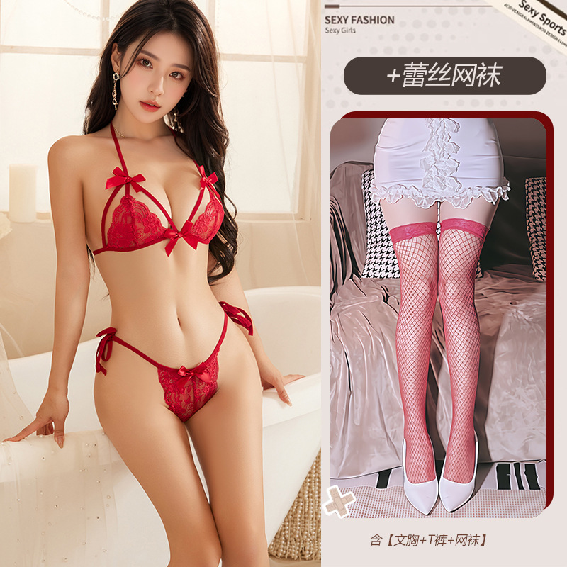 레드[브라+T팬츠]+망사스타킹