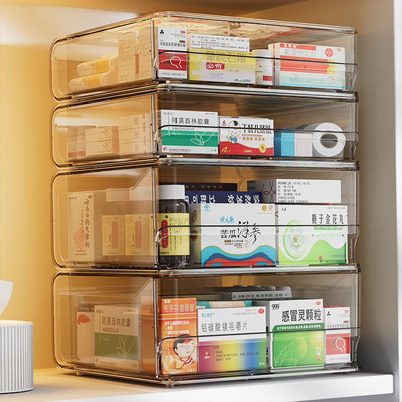 家庭用薬箱多層収納ボックス引き出し型薬透明薬オーガナイザー収納ラックデスクトップ工場直販|undefined