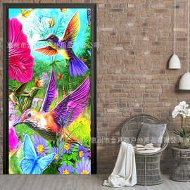 春季花卉装饰门盖彩色鸟挂背景图片挂布标志季节性场景布置门横幅