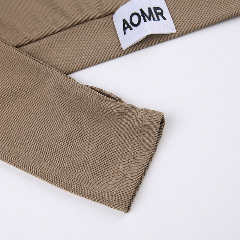 Solid Color Tight Letter Graphic Zhang Zi round Neck Long Sleeve Short Top High Waist Skinny Trousers Sports Yoga Two Piece Set