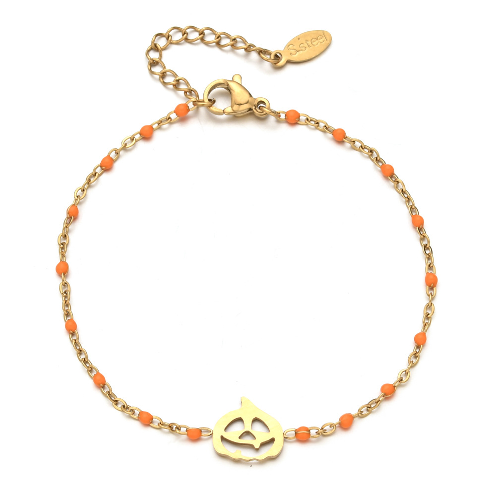 13g Weight Bracelets Classification 1 Piece Quantity Party, Festival Occasion Stainless Steel Material Halloween Festival Pumpkin Pattern Women's Gender Plating, Hollow Out Design Cool Style Style Cool Style Pumpkin Stainless Steel Bracelets In Bulk Stainless Steel Bracelets Halloween 3