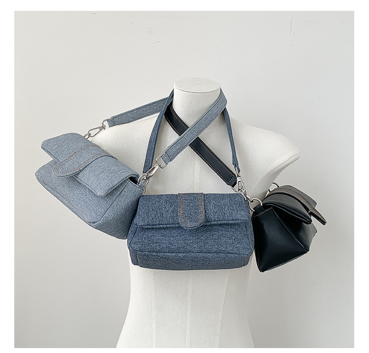 Nuova versione coreana del denim con effetto invecchiato di alta qualità, spalla singola da donna, design di nicchia, ascella in pelle PU_voghion.com