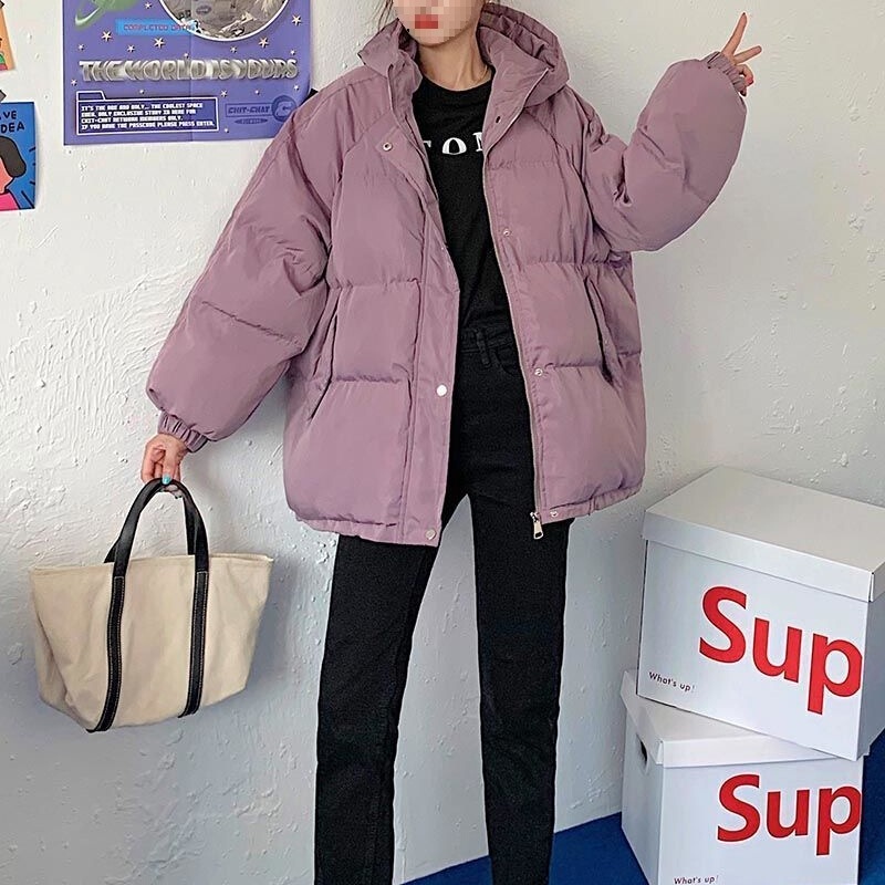 Casual European and American Style down Cotton Jacket for Women, Short Cotton Coat, Hong Kong Style Korean Version, Loose Cotton-Padded Jacket, Puffer Coat