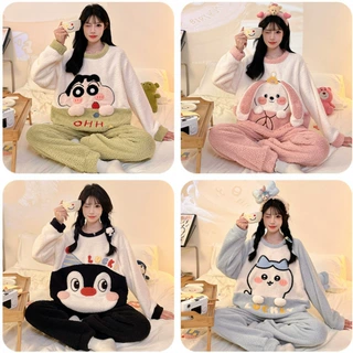 半边绒250克加厚保暖法兰绒摇粒绒女家居服睡衣套装