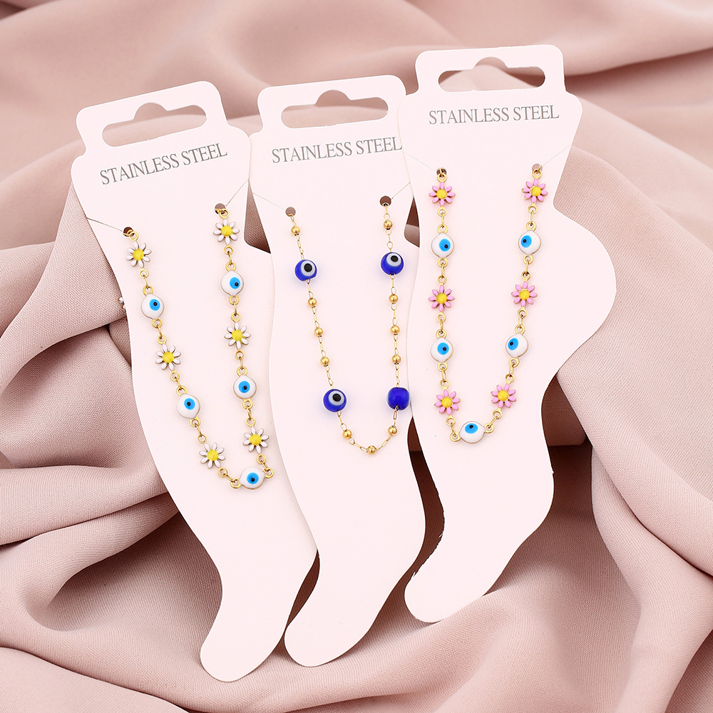 10g Weight 0.03µm Gold Plating Thickness 1 Piece Modern Style Eye Flower Stainless Steel Water Plating 18K Gold Plated Women's Anklet