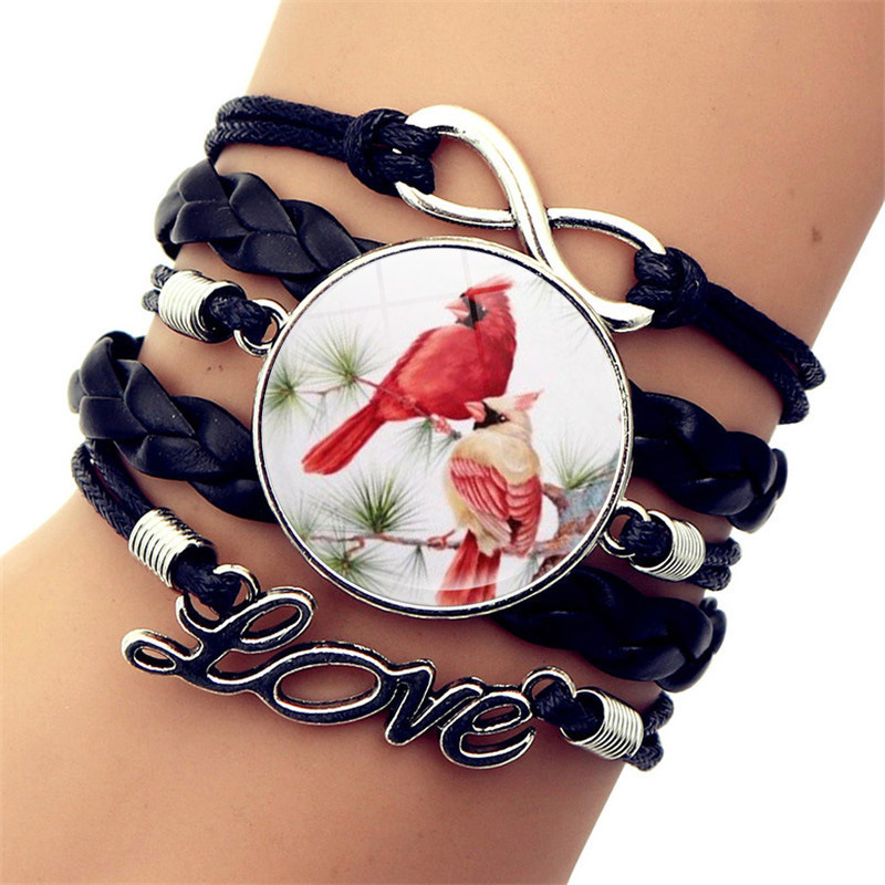 Cardinal bird leather bracelet trendy cross-border popular woven LOVE bracelet fashionable all-Match Jewelry Wholesale Cardinal bird leather bracelet trendy cross-border popular woven LOVE bracelet fashionable all-Match Jewelry Wholesale