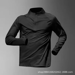 Spring and Autumn Sports T-Shirt Men's Long Sleeve Cycling Half Zipper Quick-Drying Clothes Running Football Basketball Training Solid Color Top