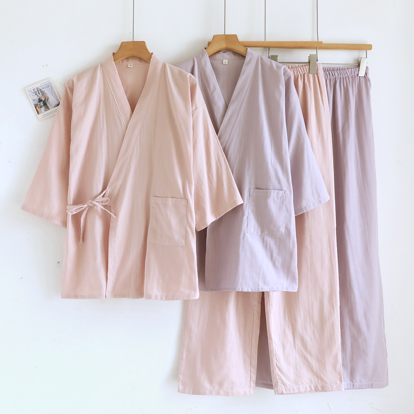 2025新款新中式睡衣女士春秋薄汉服式长袖系带和服纯棉纱布家居服