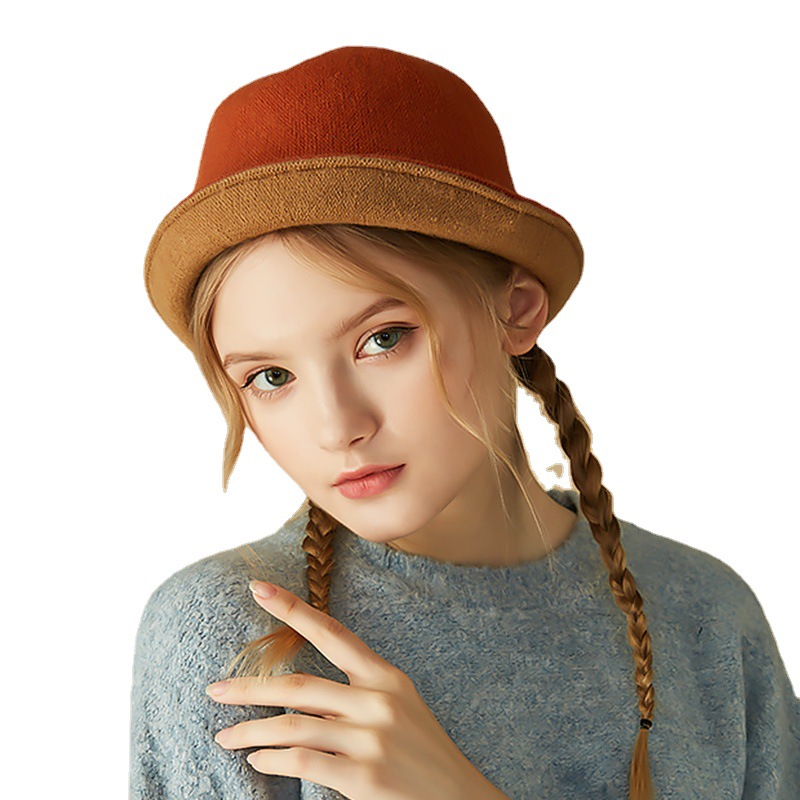 冬季保暖经编缎档正反可戴学生帽无檐圆顶平檐毛线可折叠女针织帽