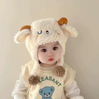 婴儿帽子冬季护耳帽超萌宝宝毛绒套头帽男女童婴幼儿秋冬款保暖帽