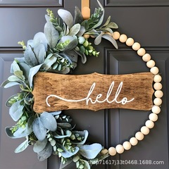 2025年秋季兔耳叶hello木珠花环跨境亚马逊Temu Fall Wreaths