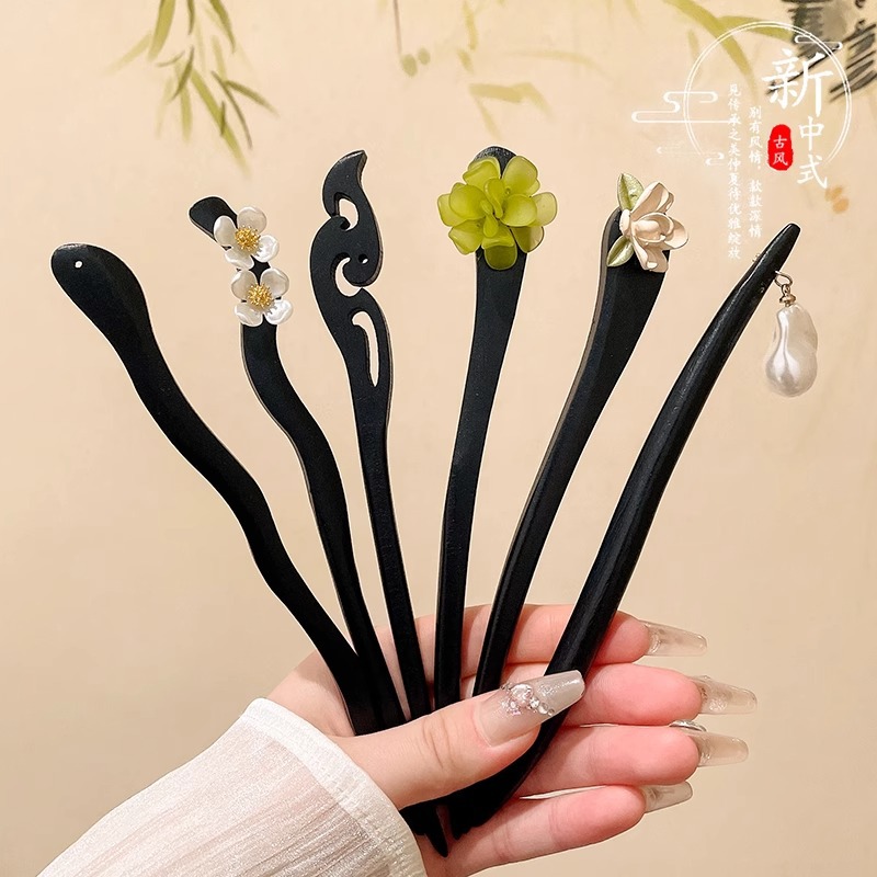 Pinzas de cabello de melocotón para mujeres estilo chino nuevo estilo antiguo acabado pinzas de madera simple y moderno pinzas de cabello de cabello de cabello