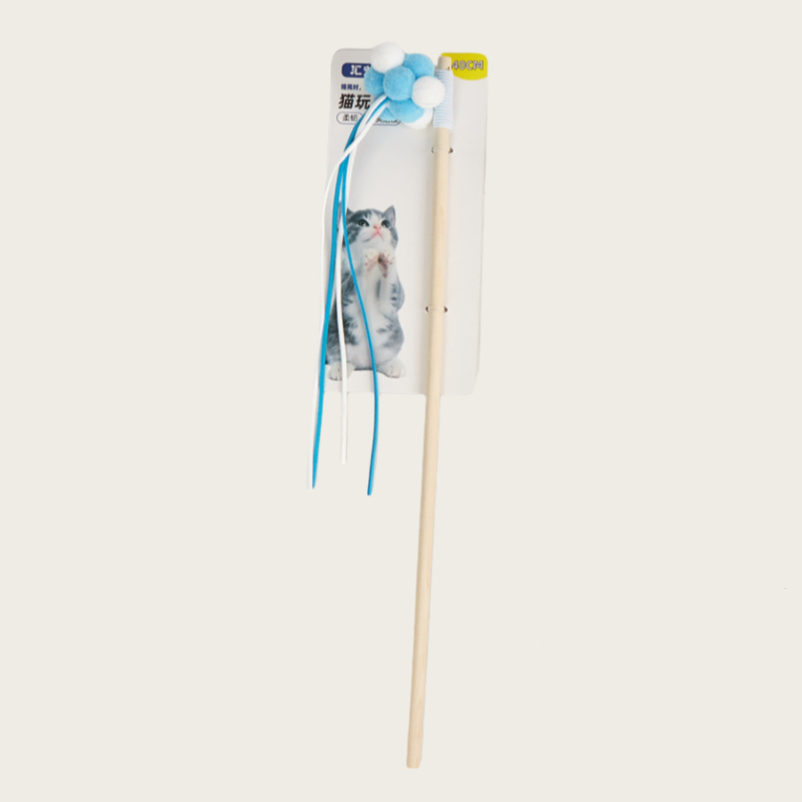 파란색과 흰색 공 긴 고양이 재미있는 스틱