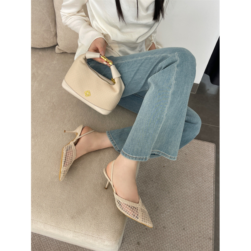 2026 European and American Spring and Summer New Fashion Woven Toe-Cap Women's Sandals with Back Straps and Sexy High Heels