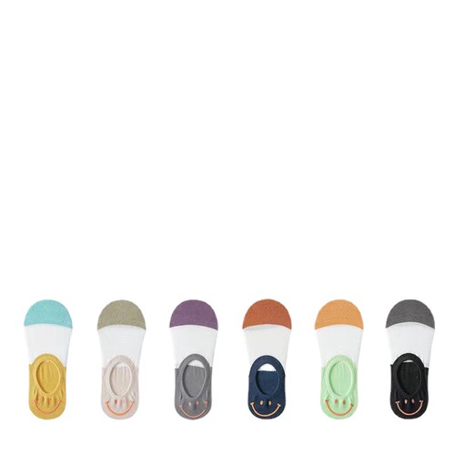  Spring and Summer New Socks Silicone Non-Slip Invisible Socks All Seasons Thin Socks Heel Smiley Face Women's Boat Socks