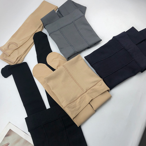 Women's Vertical Striped Thinning Tights Leggings Knit Nylon Dragon Fleece 170g for Autumn and Winter