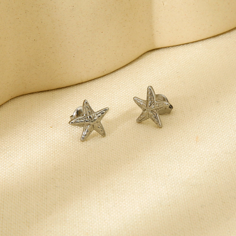Lady Style 1 Pair Lady Starfish Plating 304 Stainless Steel Ear Studs