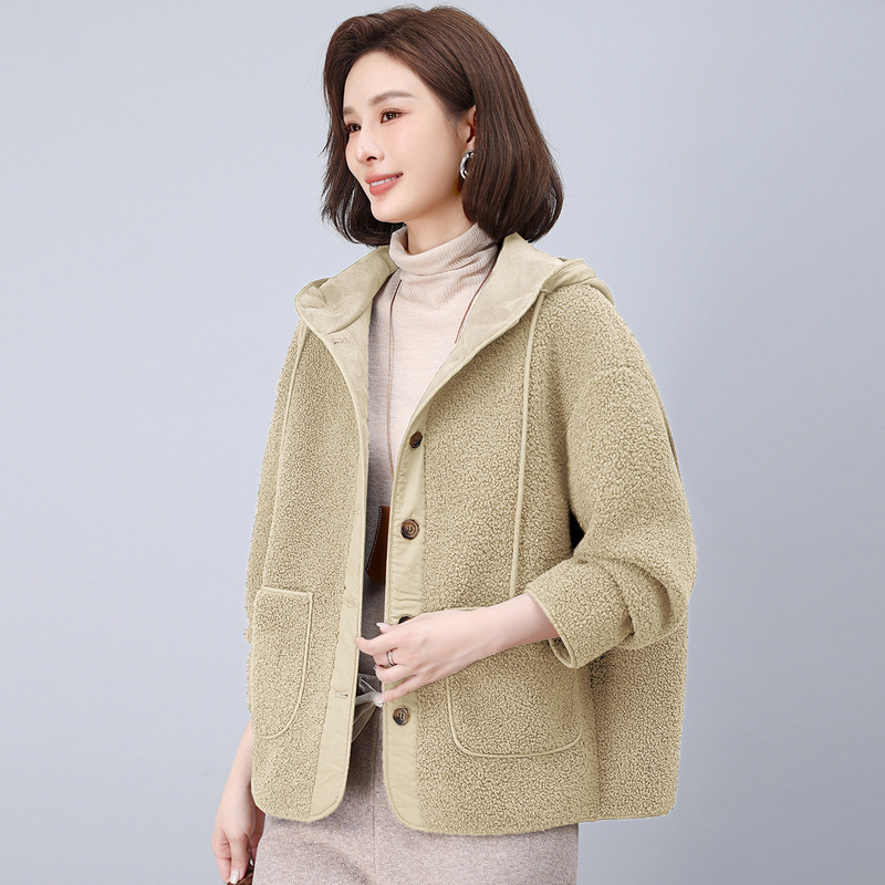 奶fufu连帽羊羔毛外套女秋冬2025新款韩版宽松设计感皮毛一体上衣|undefined