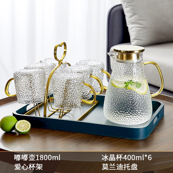 [嘟嘟壶1800ML+冰晶杯6只+爱心杯架+莫兰迪茶盘]