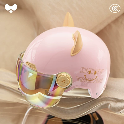 Motosiklet kaskı (dəbilqə): Cute Helmet for Electric Scooters, Women's - 3c-double-mirror-powder-colorful-short-mirror-class-a-new-national-standard-one-size-fits-all