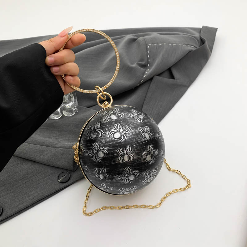 국경 간 레트로 아크릴 휴대용 소형 라운드 가방 여성의 2024 새로운 구형 두개골 양각 립스틱 헤드폰 어깨 가방