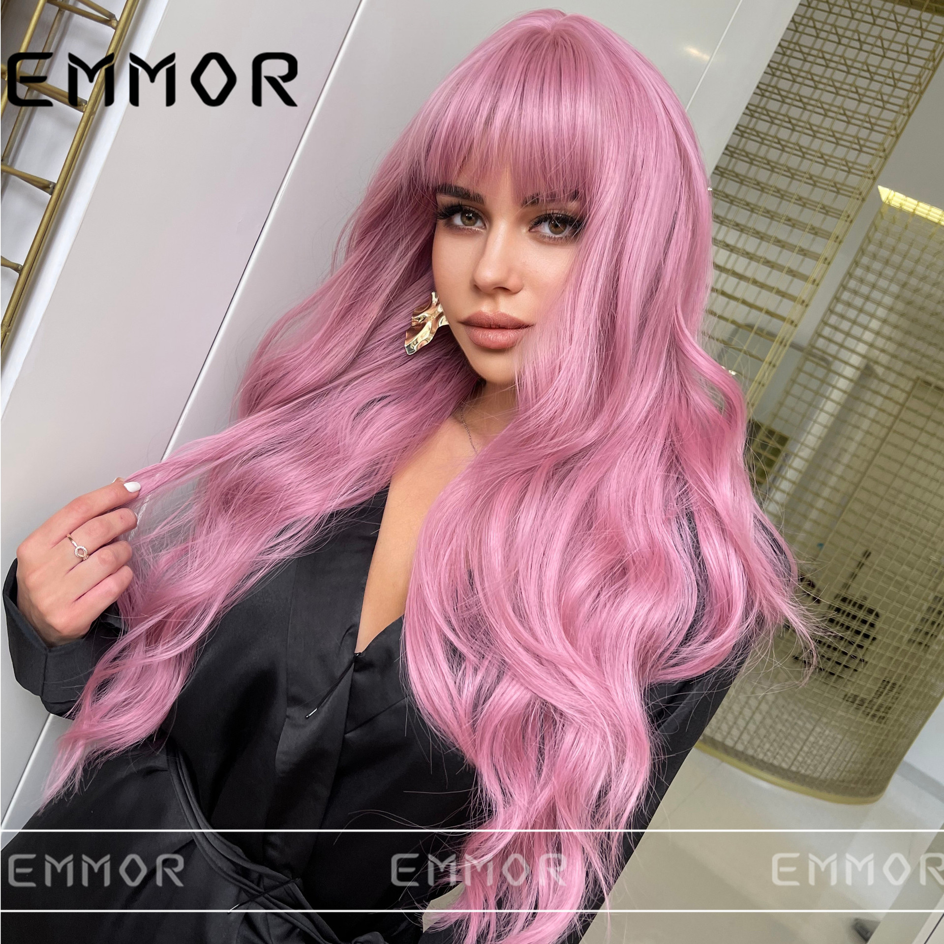 Peluca de pelo largo y rizado, colorida, con flequillo, para cosplay, Halloween, Navidad, peluca natural y esponjosa para toda la cabeza