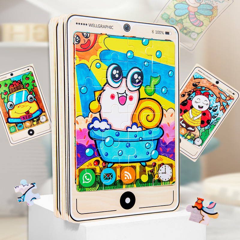 Madera 22 modelos de teléfonos móviles rompecabezas dibujos animados para niños rompecabezas plano de madera educación temprana para bebés juguetes intelectuales útiles