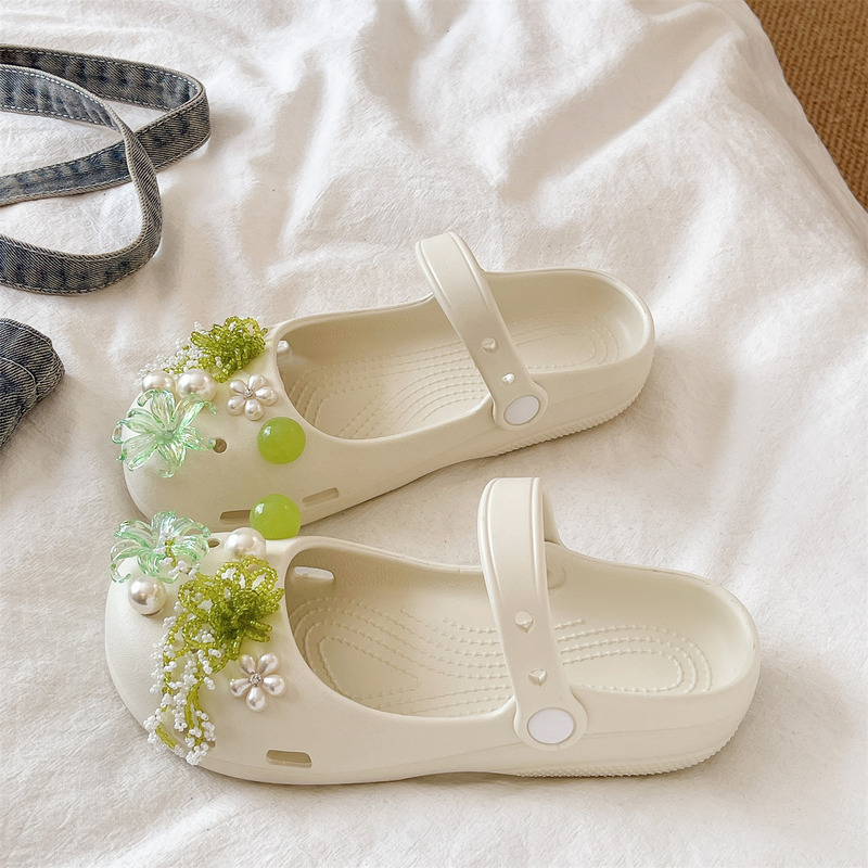 Sweet Pearl Flower Ballet Clogs for Women, Summer Internet-Famous Outdoor Closed-Toe Thick-Soled Non-Slip Mary Jane Sandals Sweet Pearl Flower Ballet Clogs for Women, Summer Internet-Famous Outdoor Closed-Toe Thick-Soled Non-Slip Mary Jane Sandals