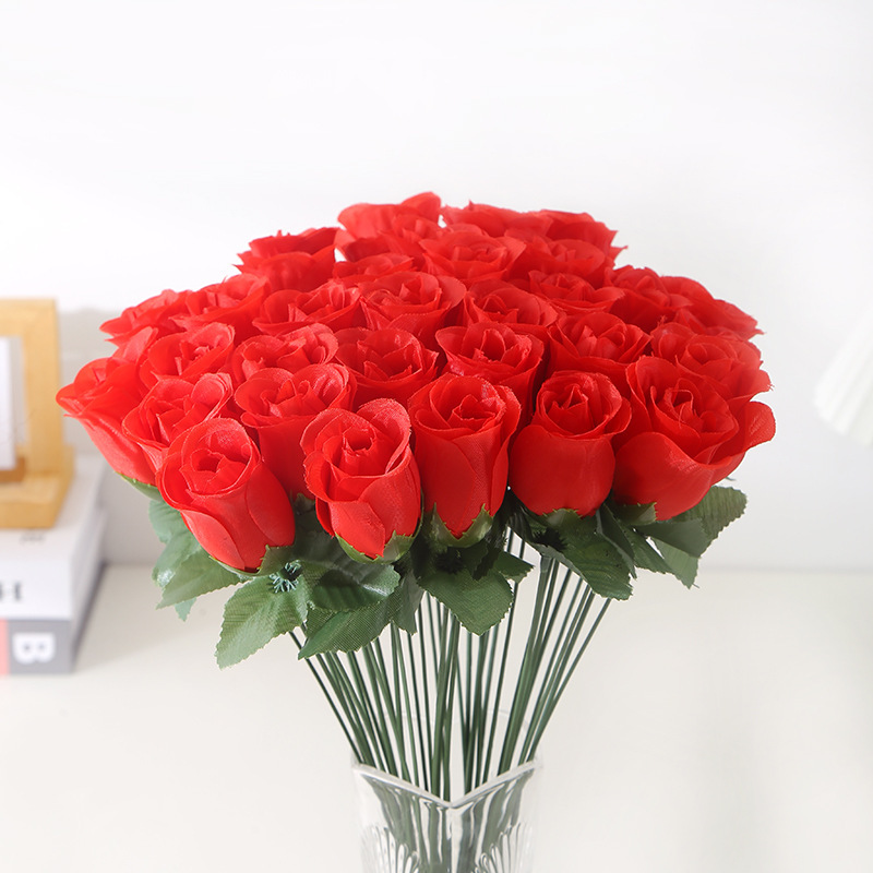 Artificial flower rose bud fake flower silk cloth wedding home decoration flower engineering decoration single photography props decoration