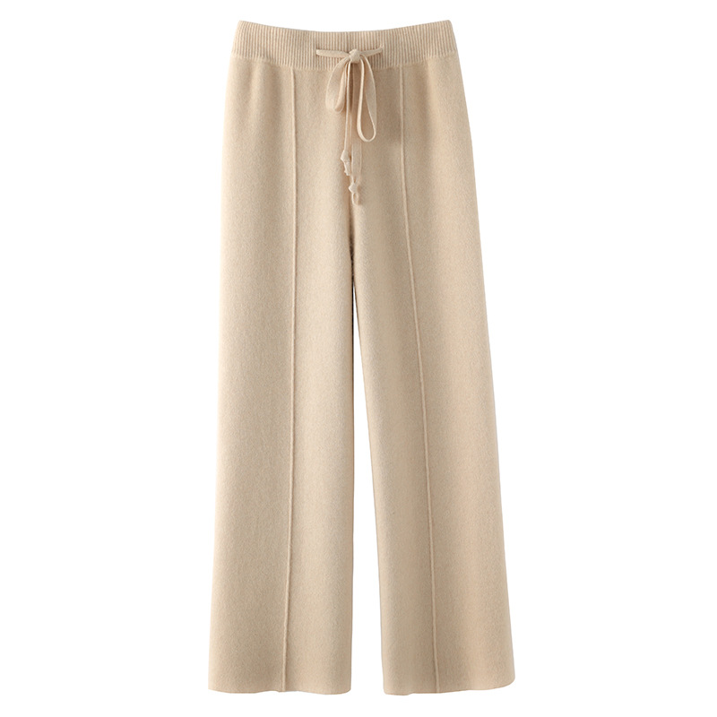 Pantalones de punto de pierna ancha de lana de color puro pantalones de fregona rectos de cintura alta para mujer Otoño e Invierno engrosados drapeados sueltos ropa exterior pantalones largos image 8