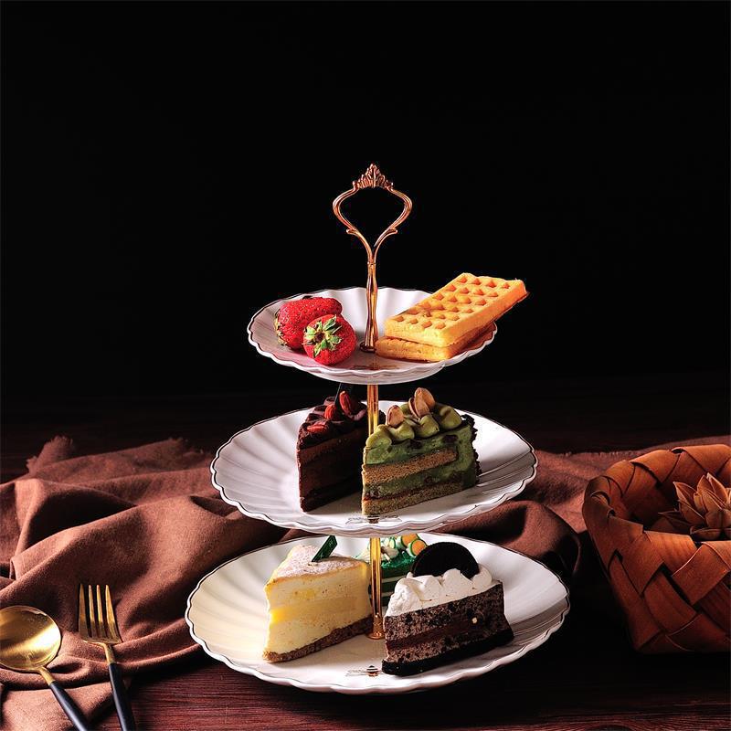 Striped Golden Bee Three-layer Plate Fruit Plate Cake Plate Candy Plate Afternoon Tea Party