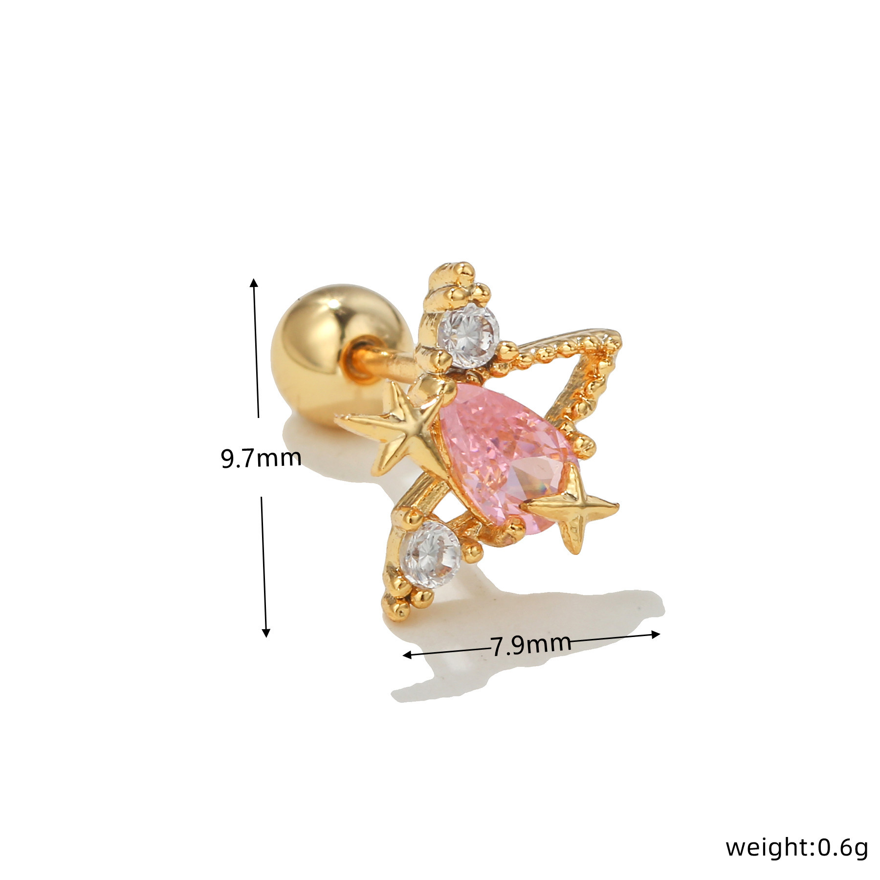 Glam Geometric Brass Inlay Zircon Ear Studs 1 Piece
