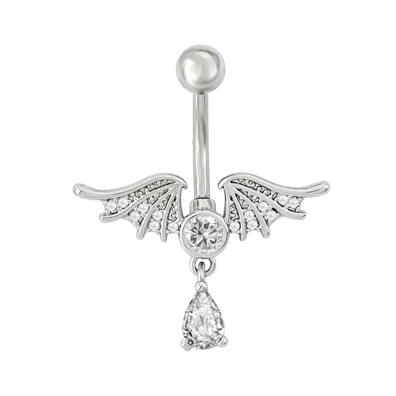Zircon Navel Ring Palace Style Heart Wings Belly Button Piercing_voghion.com