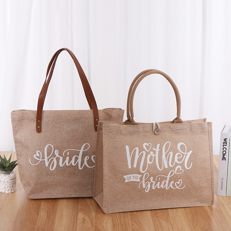 Fashion linen handbag green shopping bag gift advertising MUJI linen bag printable LOGO