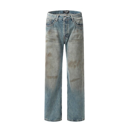 Vintage American Retro Niche Design Men's and Women's Washed Distressed Punk-Chic Wide-Leg Straight Leg Dirty Jeans