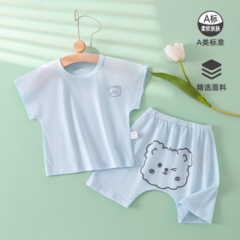 Children's Short-sleeved Shorts suit Summer New T-shirt Two-piece Set Children's Base Shirt Boneless Air-conditioning Clothing