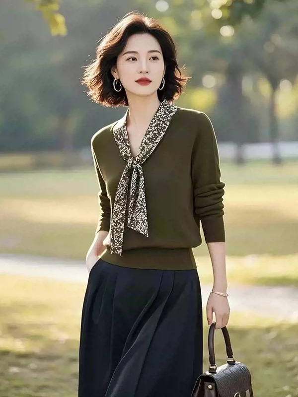 轻熟气质设计感军绿色针织套装裙2025年女装新款高级感秋款套装裙|undefined