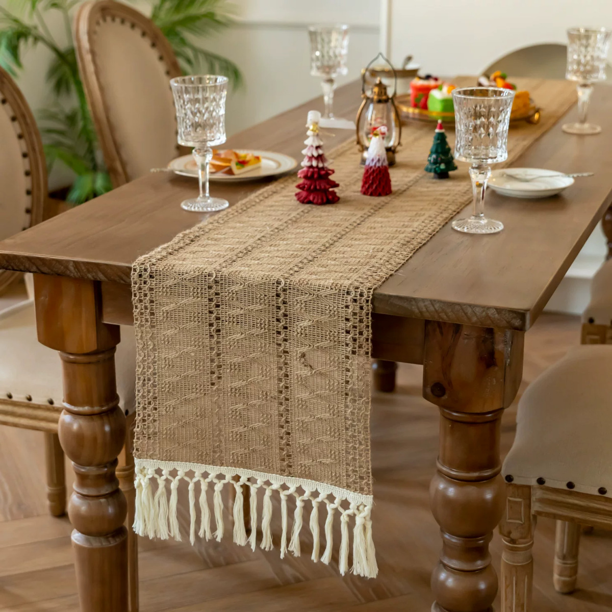 Bandera de mesa de lujo de estilo nórdico simple lino de color mosaico bordilla larga mesa de tela de mesa de té bandera de decoración de entrada ins algodón