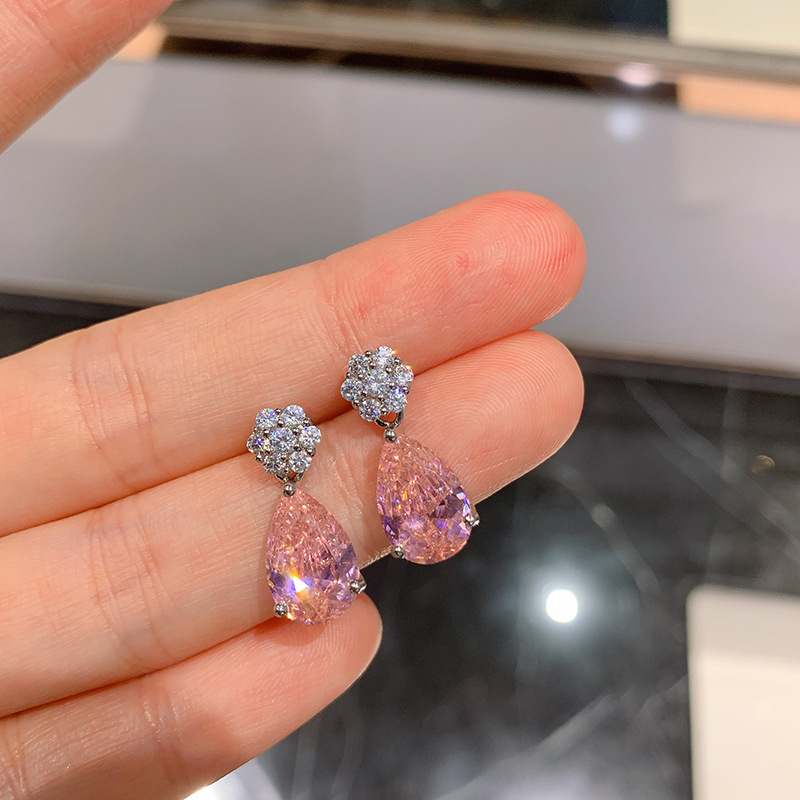 Daily Occasion Copper Material 1 Pair Simple Style Water Droplets Inlay Copper Zircon Drop Earrings